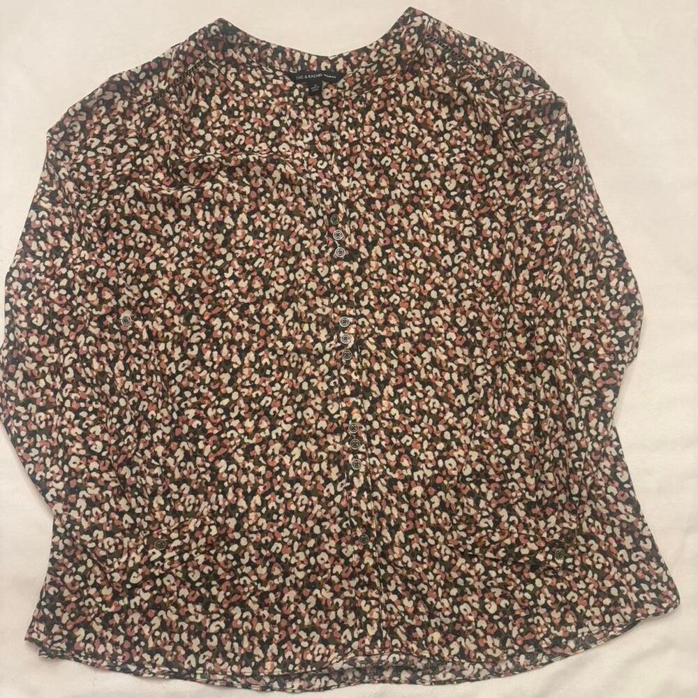 Zac-Rachel Women’s Floral Blouse Pink Green Cream | Size 1X Plus